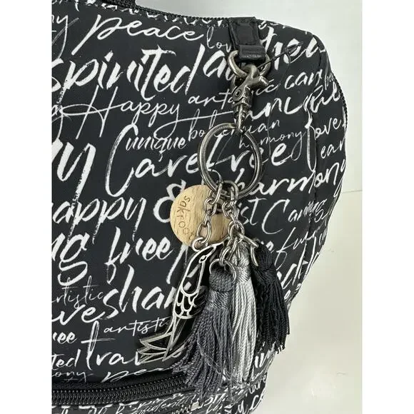Sakroots Black Backpack White Script Print Convertible Travel Boho Bag Keychain - Picture 5 of 16
